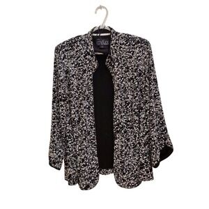Alex Evenings Floral Open Front Jacket Party Occasion Top Black White 1X